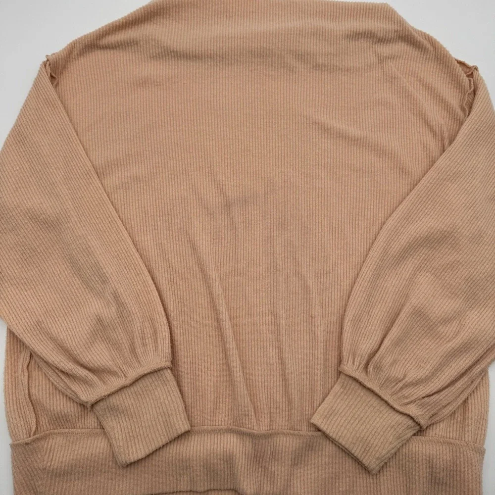 We The Free Free People Peach Ribbed Boat Neck Balloon Sleeve Top Small